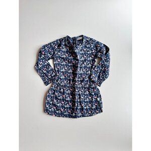 Girl's IMPS & ELFS Navy Blue Floral Cotton Poplin Drop Waist Dress, Size 96/2-3Y